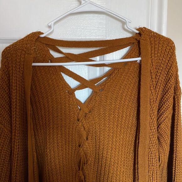 Pink Rose Mustard Burnt Orange Brown Knit sweater Cardigan size medium m fall - Picture 4 of 5